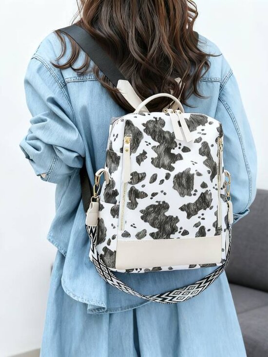Cow Print Backpack Purse Women Cute Convertible Vegan Shoulder Bag Travel main image 8